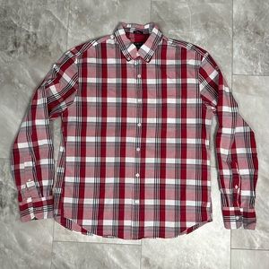 J. Crew Mens Button Up Shirt Size L Red Plaid Classic Long Sleeves